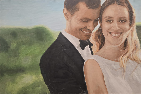 100% Handpainted Portrait Painting, entitled Wedding couple-3, 90x60 cm, Acrylic on Canvas, 2025, in Classic Style